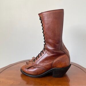 Vintage Olathe Brown Leather Combat Lace-Up Boots Cowboy Ranch Boot | US 8.5